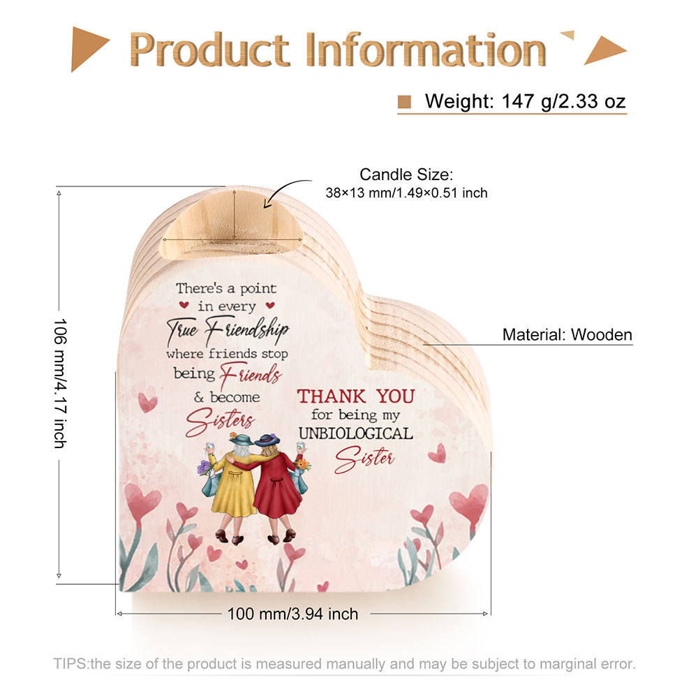 To My Bestie Wooden Heart Candle Holder "Thank you for being my unbiological sister"-Jessemade AU