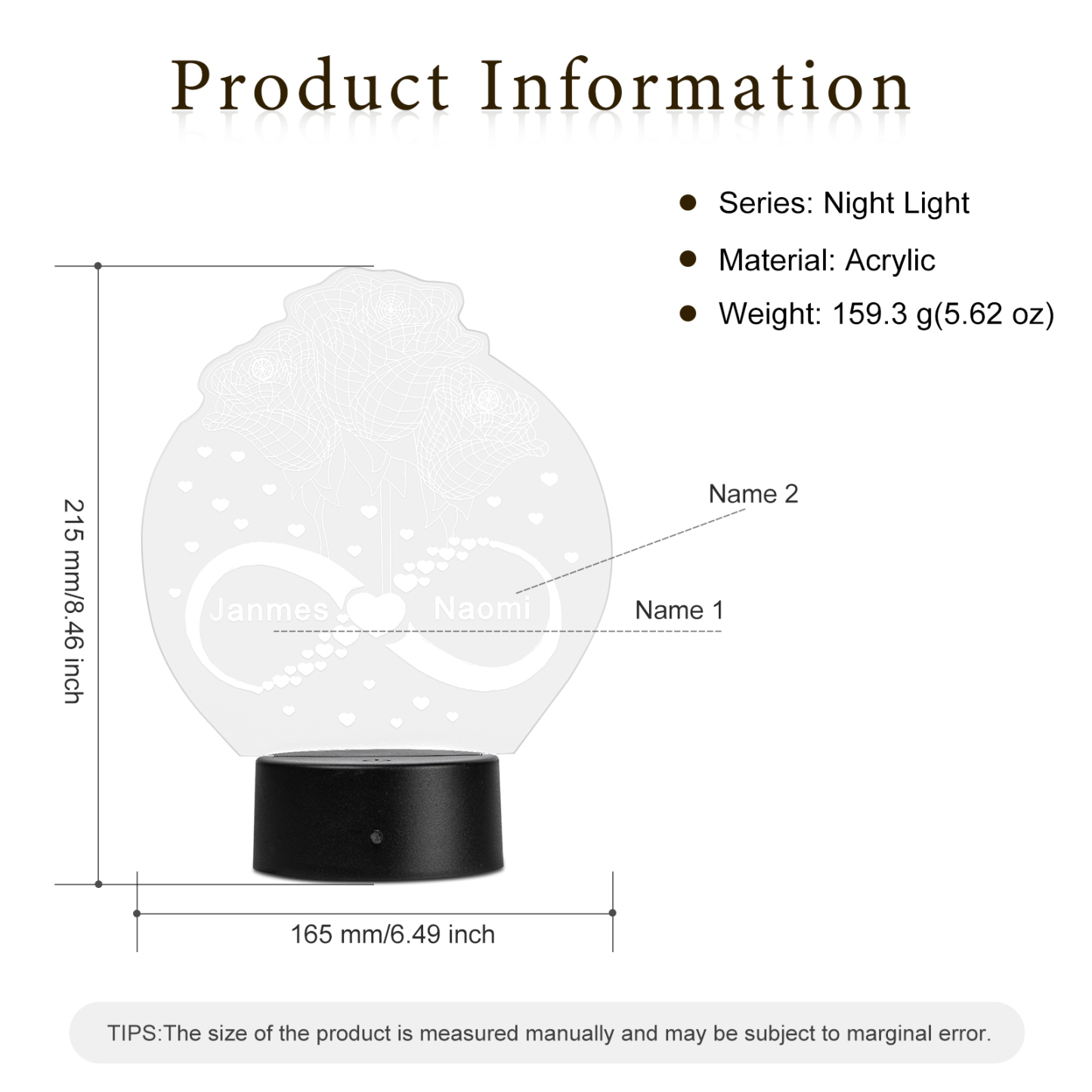 Custom 3D Rose Night Light With Name LED Lamp Gifts For Couple-Jessemade AU