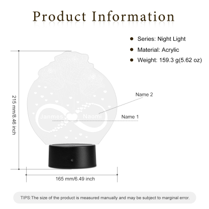 Custom 3D Rose Night Light With Name LED Lamp Gifts For Couple-Jessemade AU