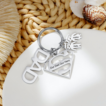 Personalised 2 Kid Charm Keychain with Superman Sign Keyring for Dad-Jessemade AU
