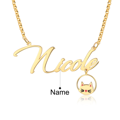 Personalised Cat Necklace Custom 1 Name Necklace Gift For Women-Jessemade AU