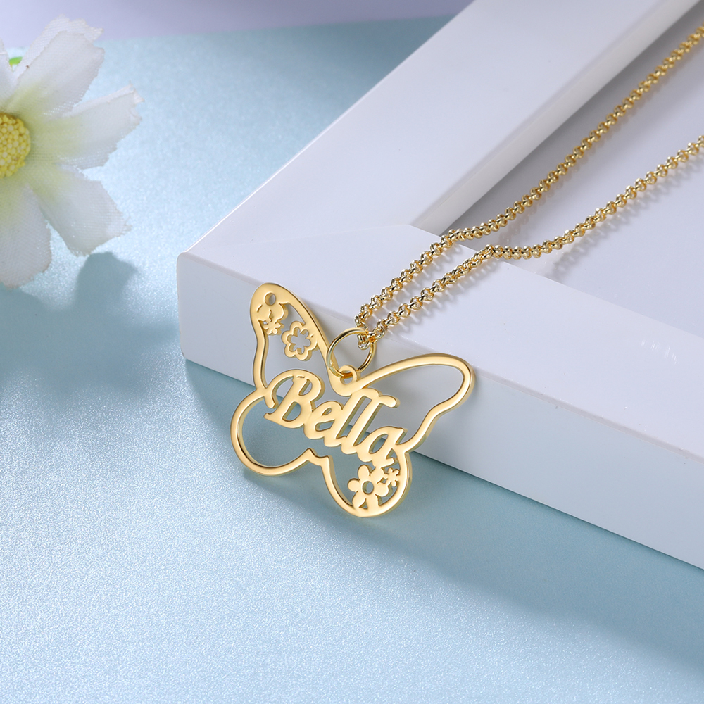 Personalised Butterfly Necklace Custom 1 Name Necklace Gift For Women-Jessemade AU
