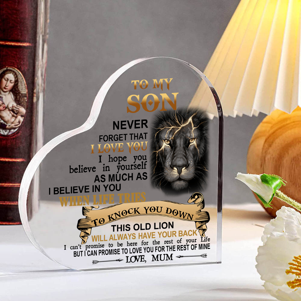 To My Son Acrylic Heart Keepsake Mum to Son Heart Ornament - This Old Lion Will Always Have Your Back-Jessemade AU