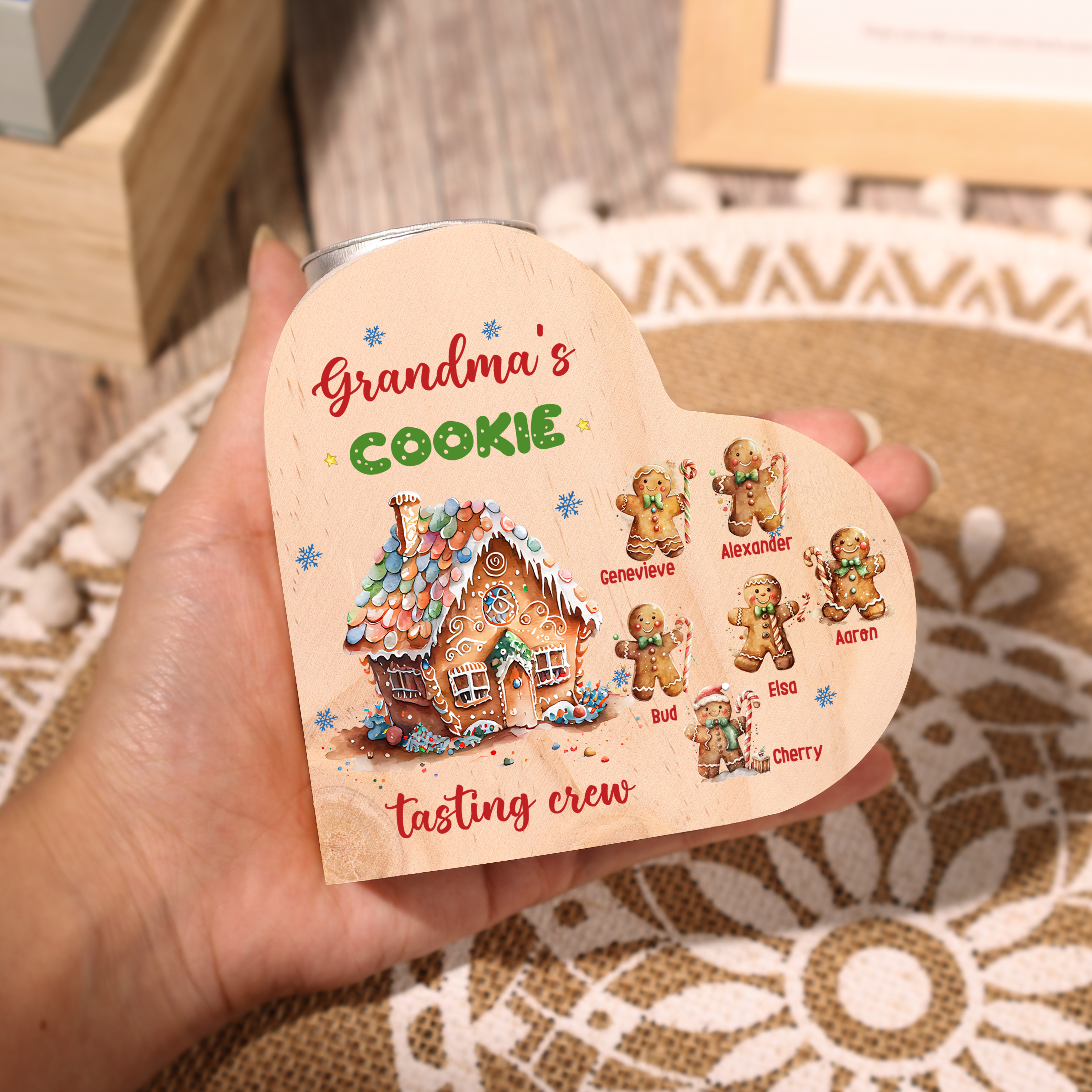 Heart-Shaped Christmas Candle Holder Engraved 7 Names Cookie Candlesticks Personalised Gift for Mum Grandma-Jessemade AU