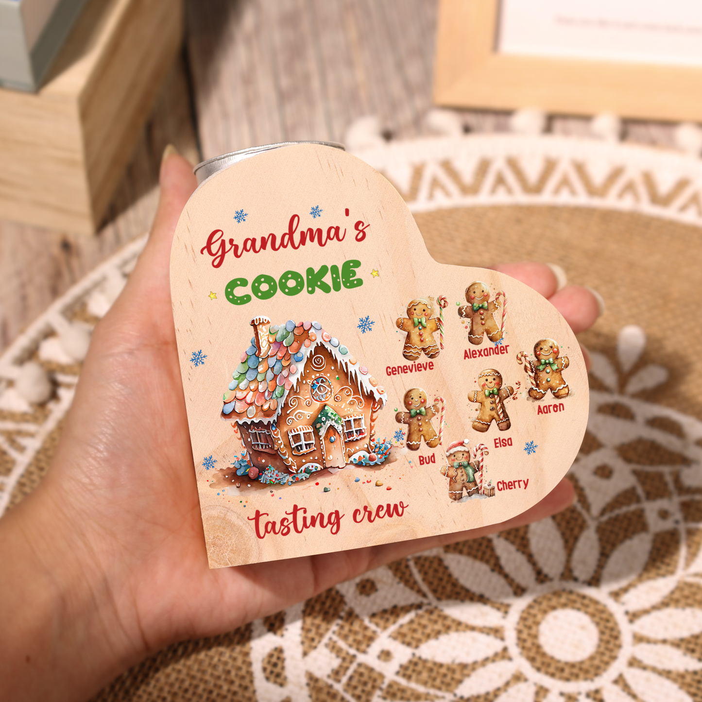 Heart-Shaped Christmas Candle Holder Engraved 7 Names Cookie Candlesticks Personalised Gift for Mum Grandma-Jessemade AU