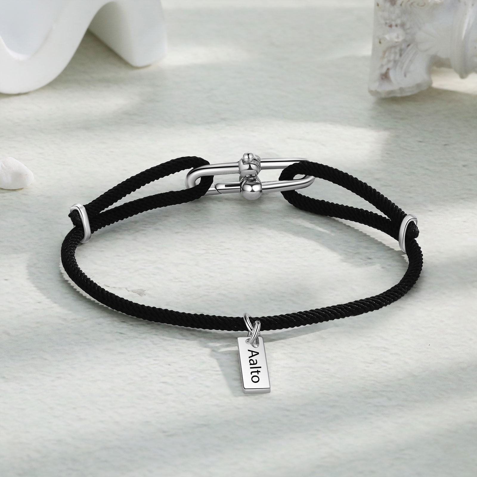 Custom 1 Name Bracelet Adjustable Bracelet Black/White Bracelet Personalised Gift for Him/Her-Jessemade AU