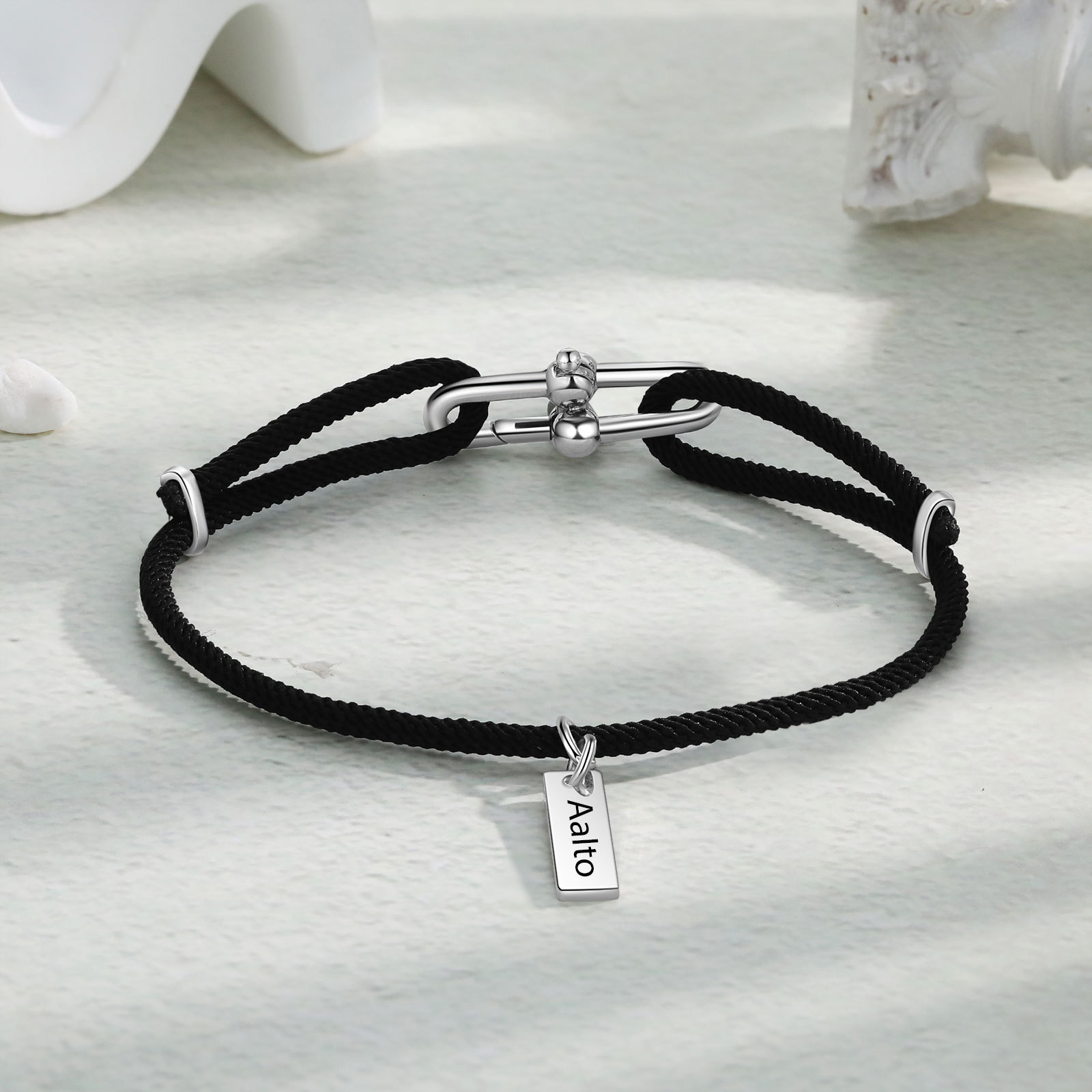 Custom 1 Name Bracelet Adjustable Bracelet Black/White Bracelet Personalised Gift for Him/Her-Jessemade AU