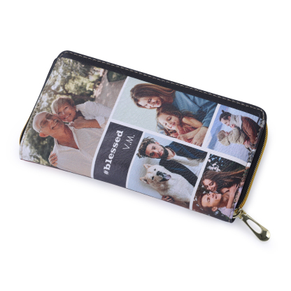 Long Purse Personalised Leather Wallet Engraved 10 Photos Zip Wallet 2023 Gifts For Women Men-Jessemade AU