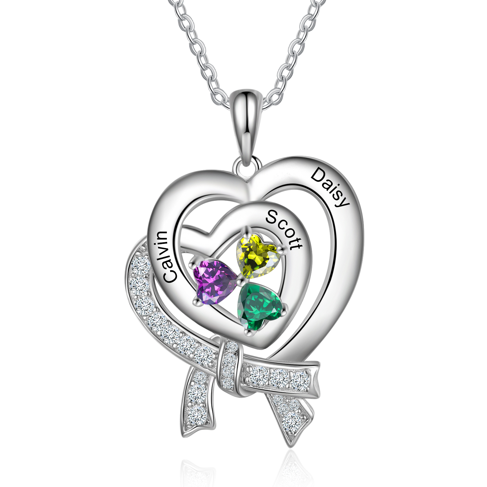 Personalised Heart Necklace With 3 Birthstones Custom Names Best Gift For Women-Jessemade AU