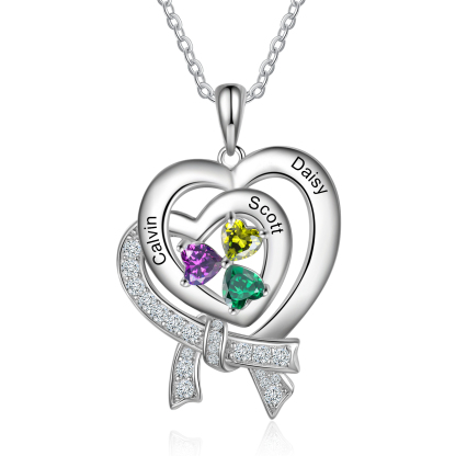 Personalised Heart Necklace With 3 Birthstones Custom Names Best Gift For Women-Jessemade AU