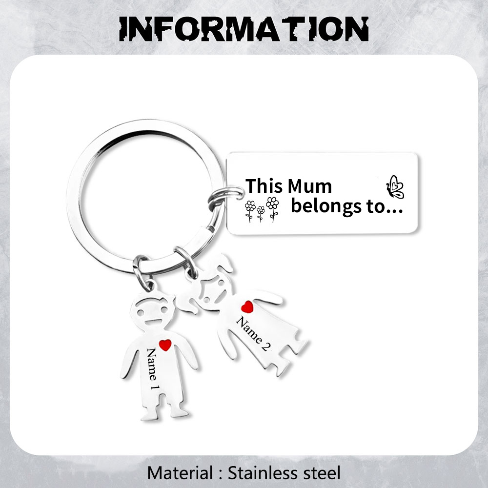 2 Names - Personalised Keychain with Kid Charms Engraved Names Keyring Mother's Day Gift for Nan-Jessemade AU