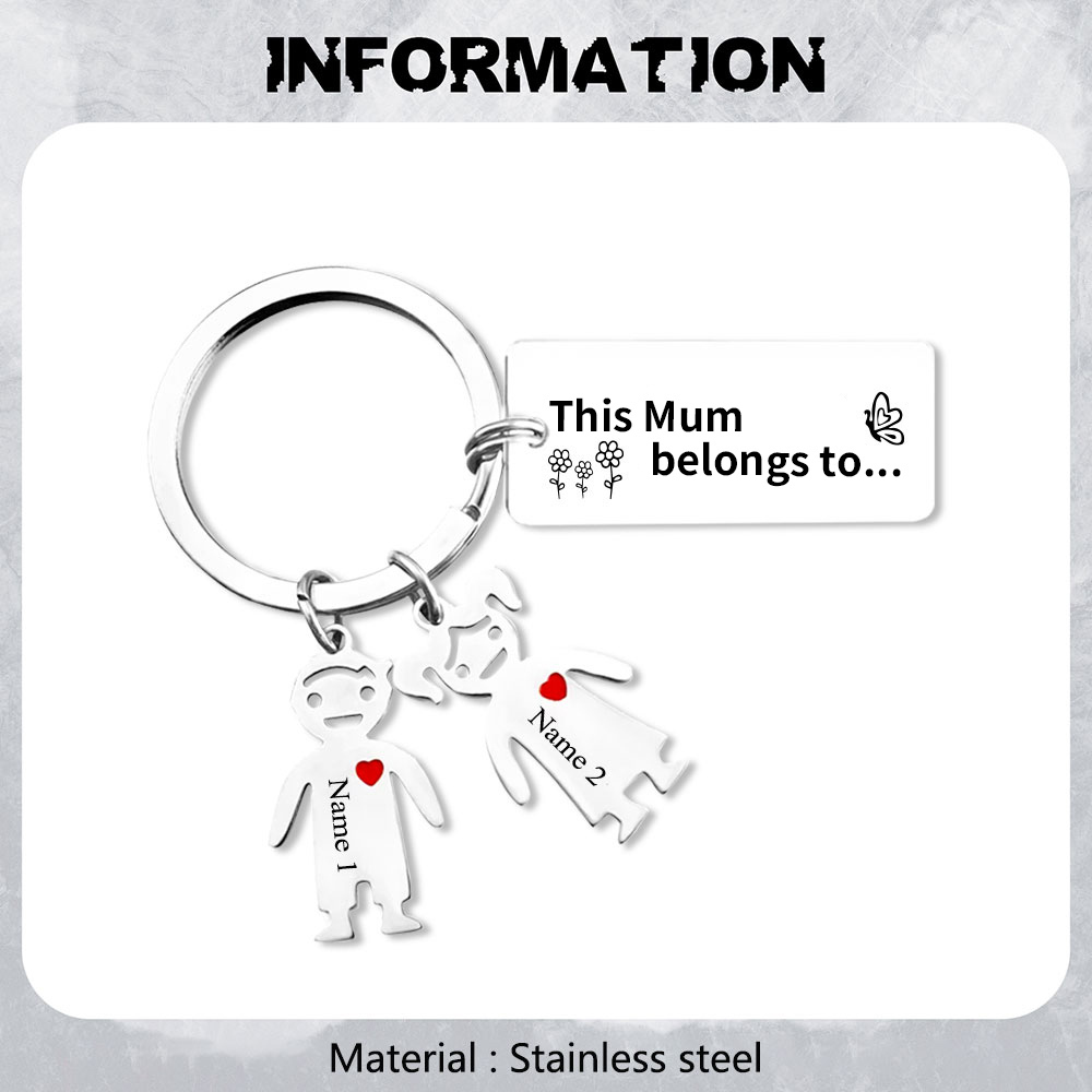 2 Names - Personalised Keychain with Kid Charms Engraved Names Keyring Mother's Day Gift for Nan-Jessemade AU