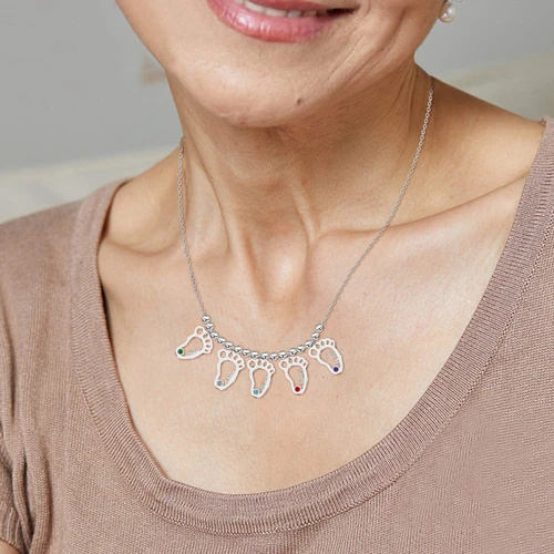 Personalised Baby Foot With 5 Birthstones Engraved Names Gift For Mother-Jessemade AU