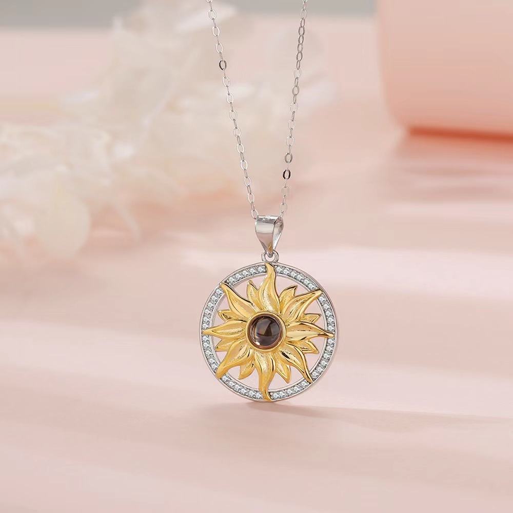 Personalised Sunflower Projection Necklace Custom Photo Necklace Creative Gift for Her-Jessemade AU