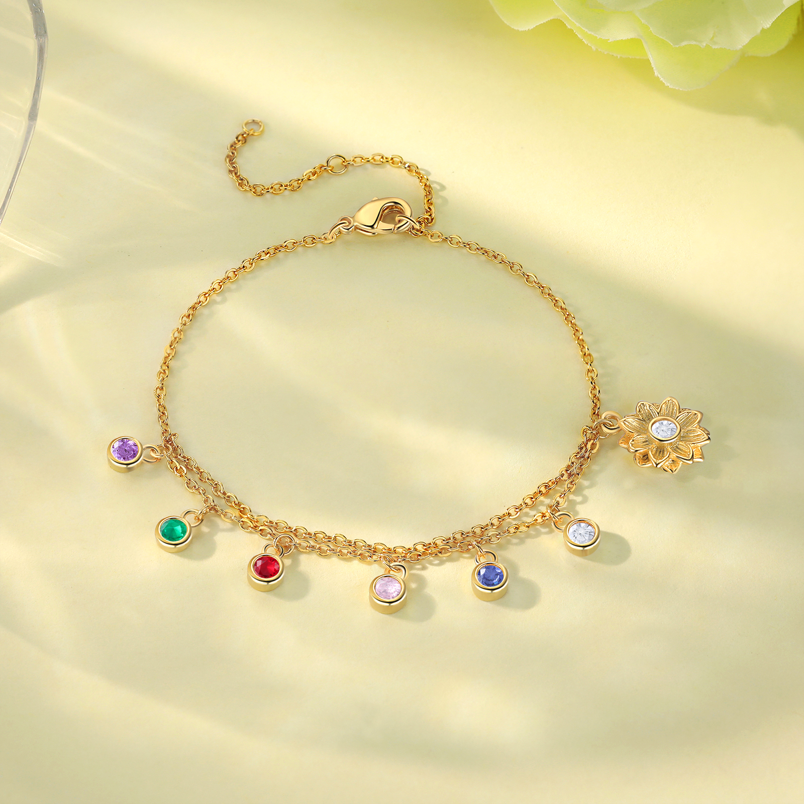 Personalised Women's Bracelet Custom 5 Birthstones Bracelet Gold Adjustable Bracelet Mother's Day Gift for Her-Jessemade AU