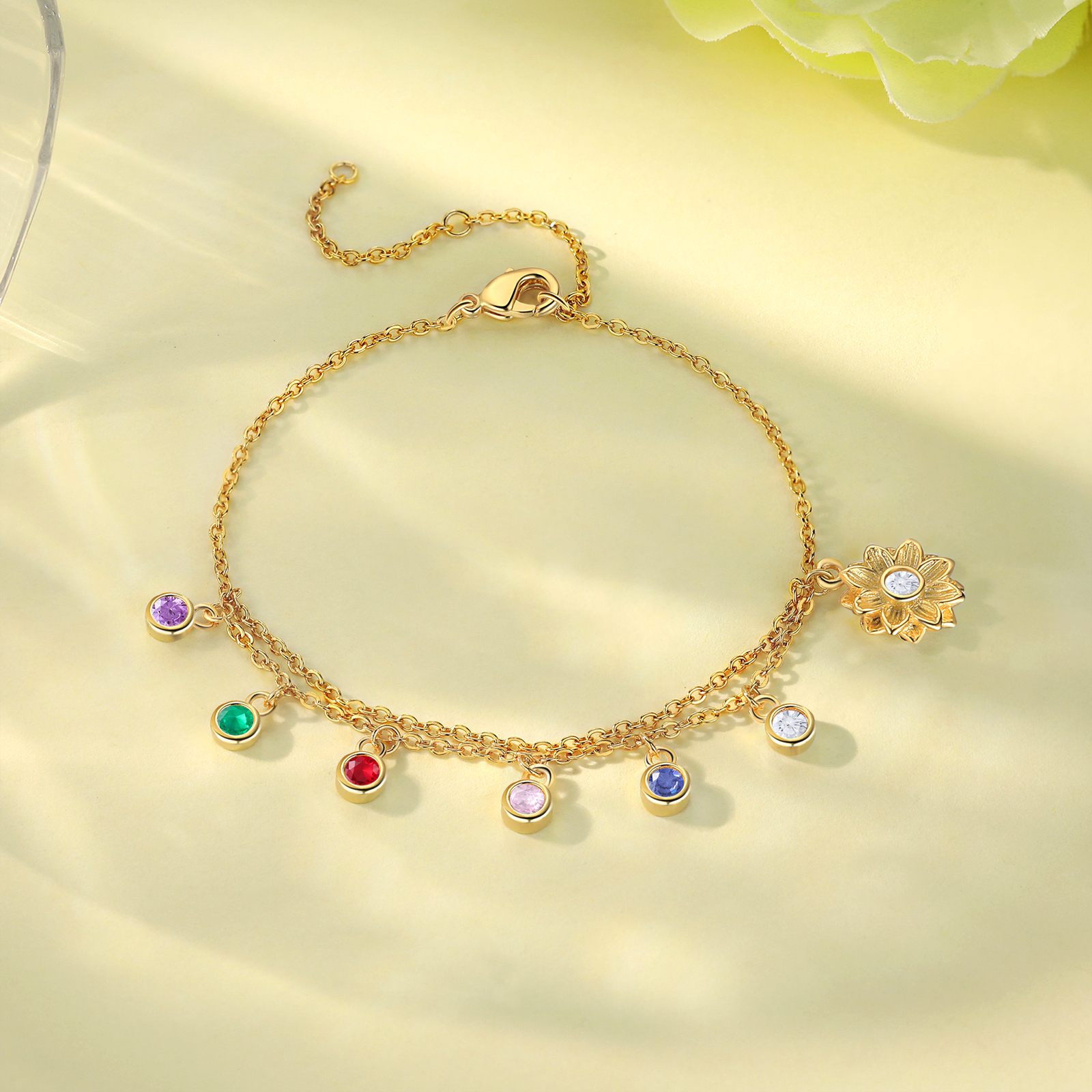 Personalised Women's Bracelet Custom 5 Birthstones Bracelet Gold Adjustable Bracelet Mother's Day Gift for Her-Jessemade AU