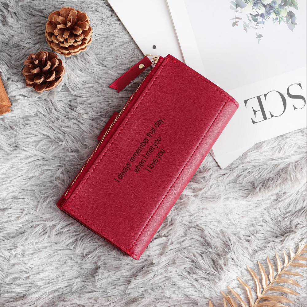 Red Personalised Leather Wallet Engraved Photo Long Purse Gifts For Women-Jessemade AU