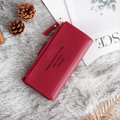 Red Personalised Leather Wallet Engraved Photo Long Purse Gifts For Women-Jessemade AU