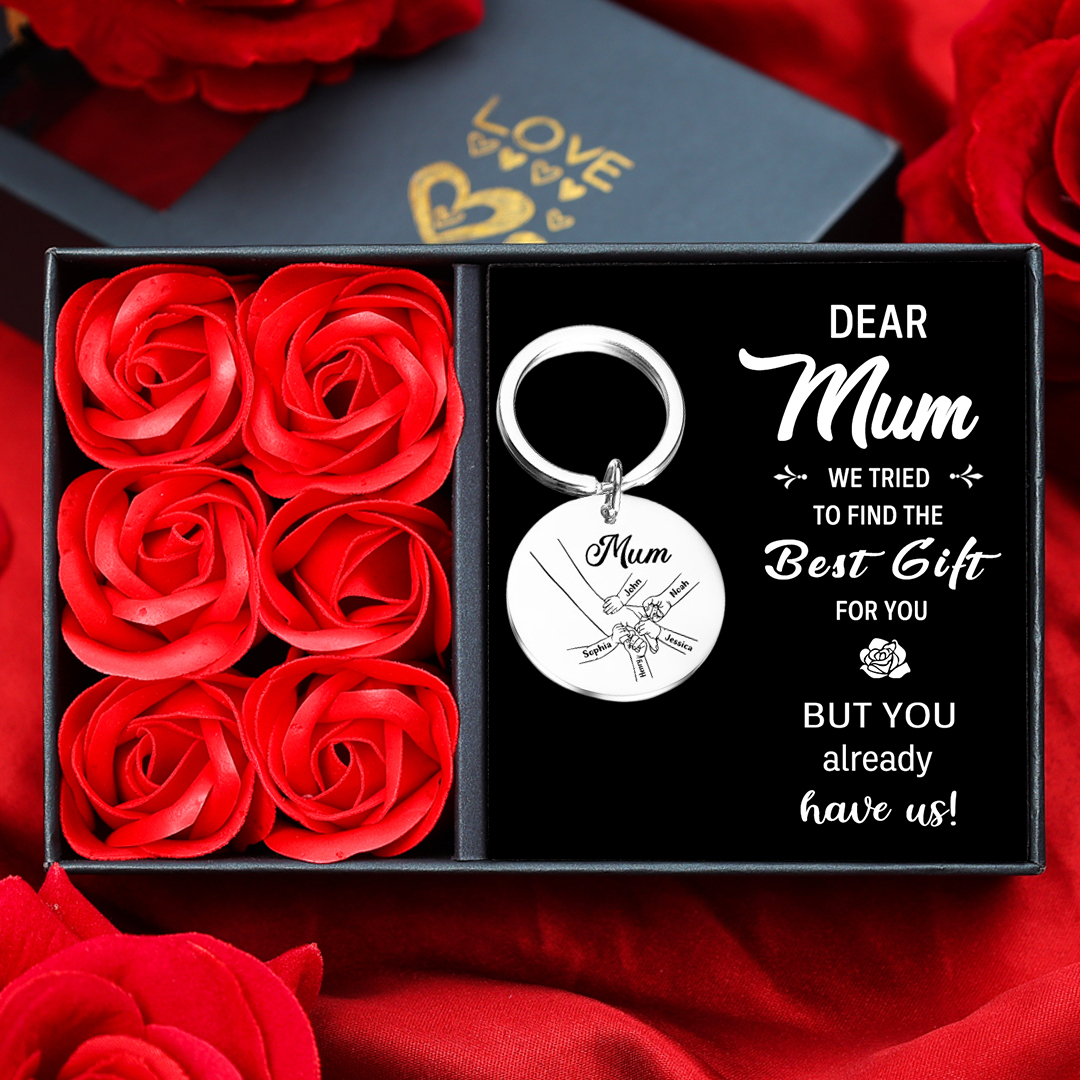 5 Names - Personalised Text Keychain Holding Hands Keychain Mother's Day Gifts For Grandma/Mother-Jessemade AU