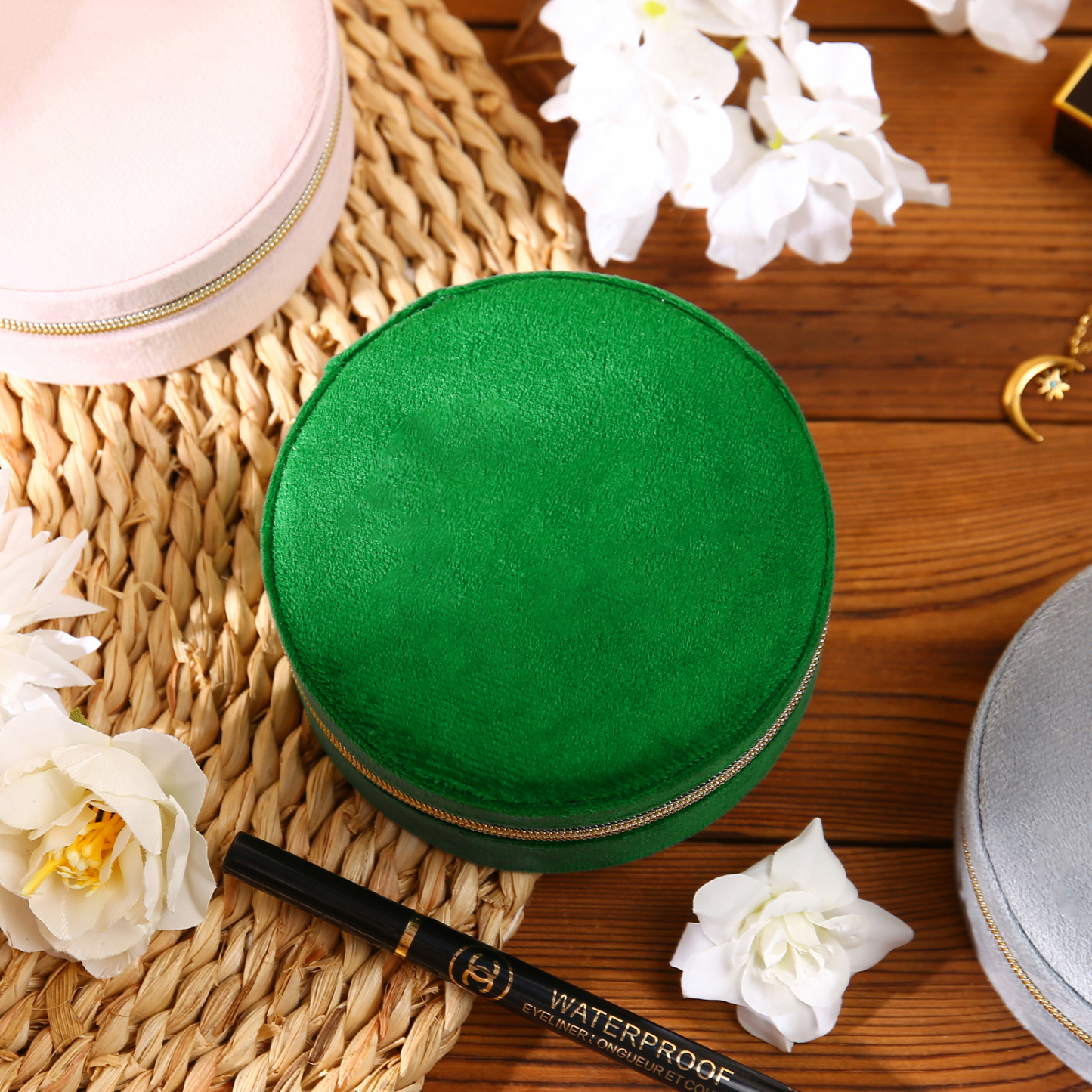 Jewelry Storage Box Travel Jewelry Box Grey/Pink/Green Circle Box Gifts for Ladies Girls-Jessemade AU