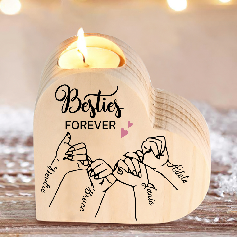 Besties Forever Wooden Candle Holder Customised 4 Names Pinky Swear Candlesticks -Jessemade AU