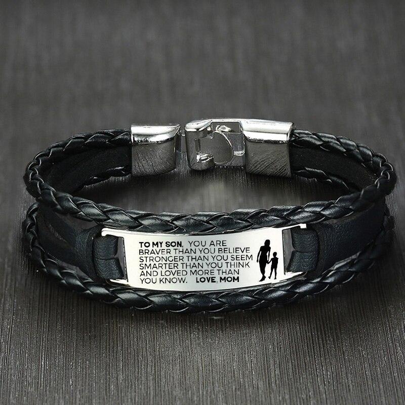 To My Son, You Are Braver Than You Believe Inspirational Bracelet Initial ID Bar Bangle Gifts For Men-Jessemade AU