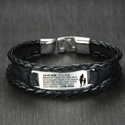 To My Son, You Are Braver Than You Believe Inspirational Bracelet Initial ID Bar Bangle Gifts For Men-Jessemade AU