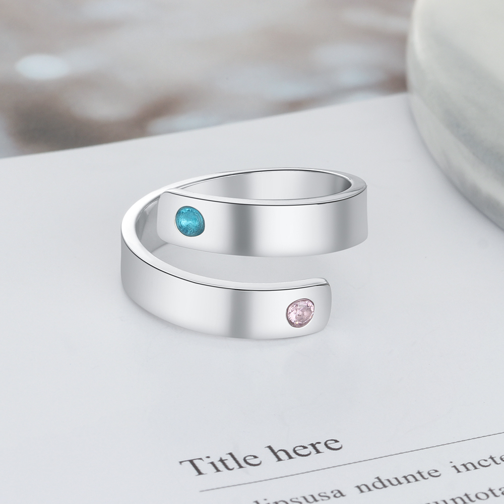 Personalised Ring With 2 Birthstones Engraved Names Ring Gift For Women-Jessemade AU