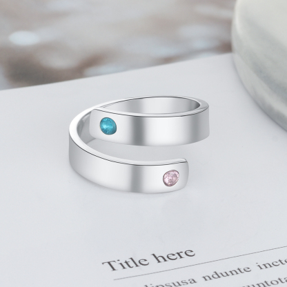 Personalised Ring With 2 Birthstones Engraved Names Ring Gift For Women-Jessemade AU