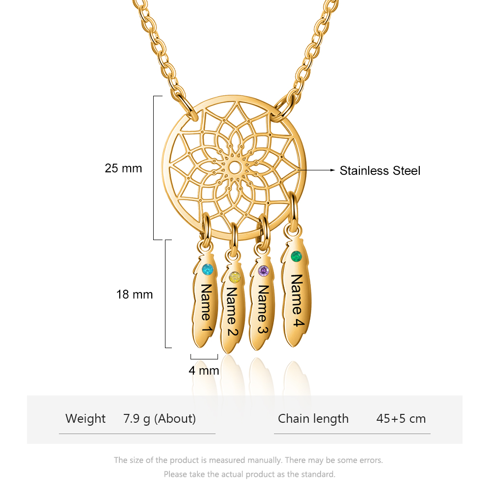 Personalised Dream Catcher Necklace With Birthstone Custom 4 Names Necklace Gift For Mother-Jessemade AU