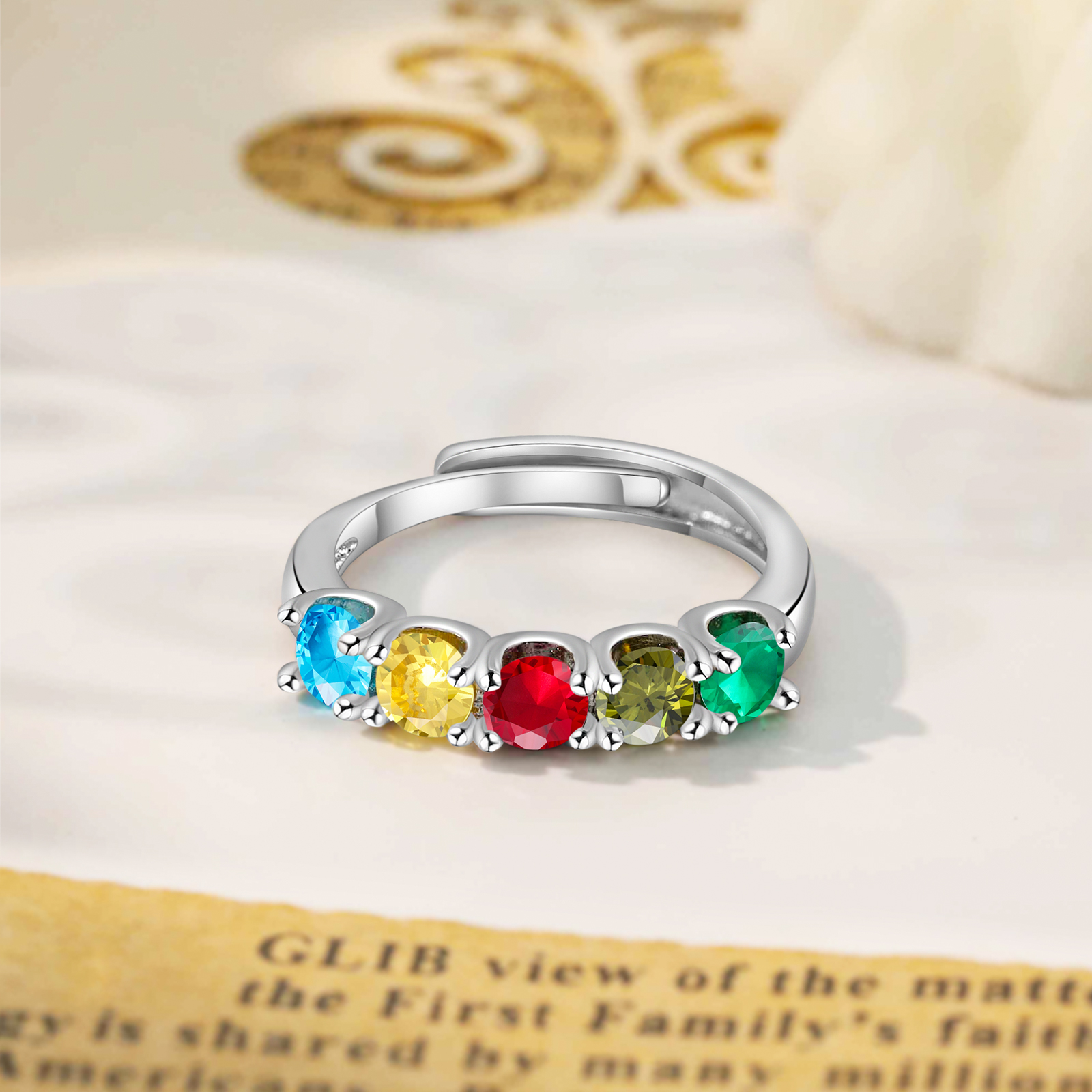 Personalised Women's Ring Customised 5 Birthstones Open Ring Birthday Gift for Women Girls-Jessemade AU