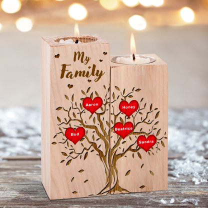 Family Tree Candle Holder Customised 1-10 Names & Text Wooden Candlesticks Personalised Gifts for Family-Jessemade AU