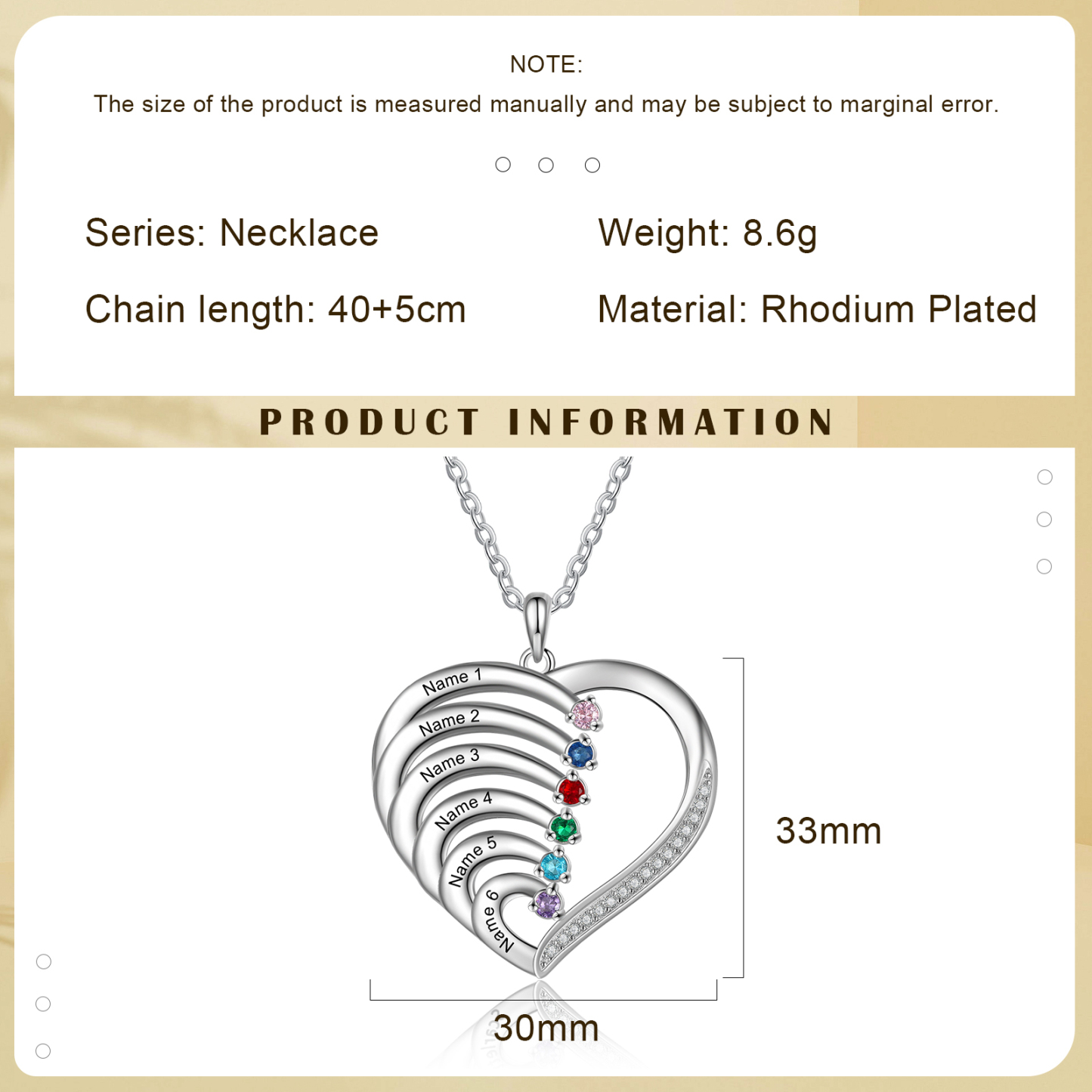Personalised Mother Necklace 6 Stones Engraved 6 Names Birthstone Intertwined Heart Pendant Gifts for Her-Jessemade AU