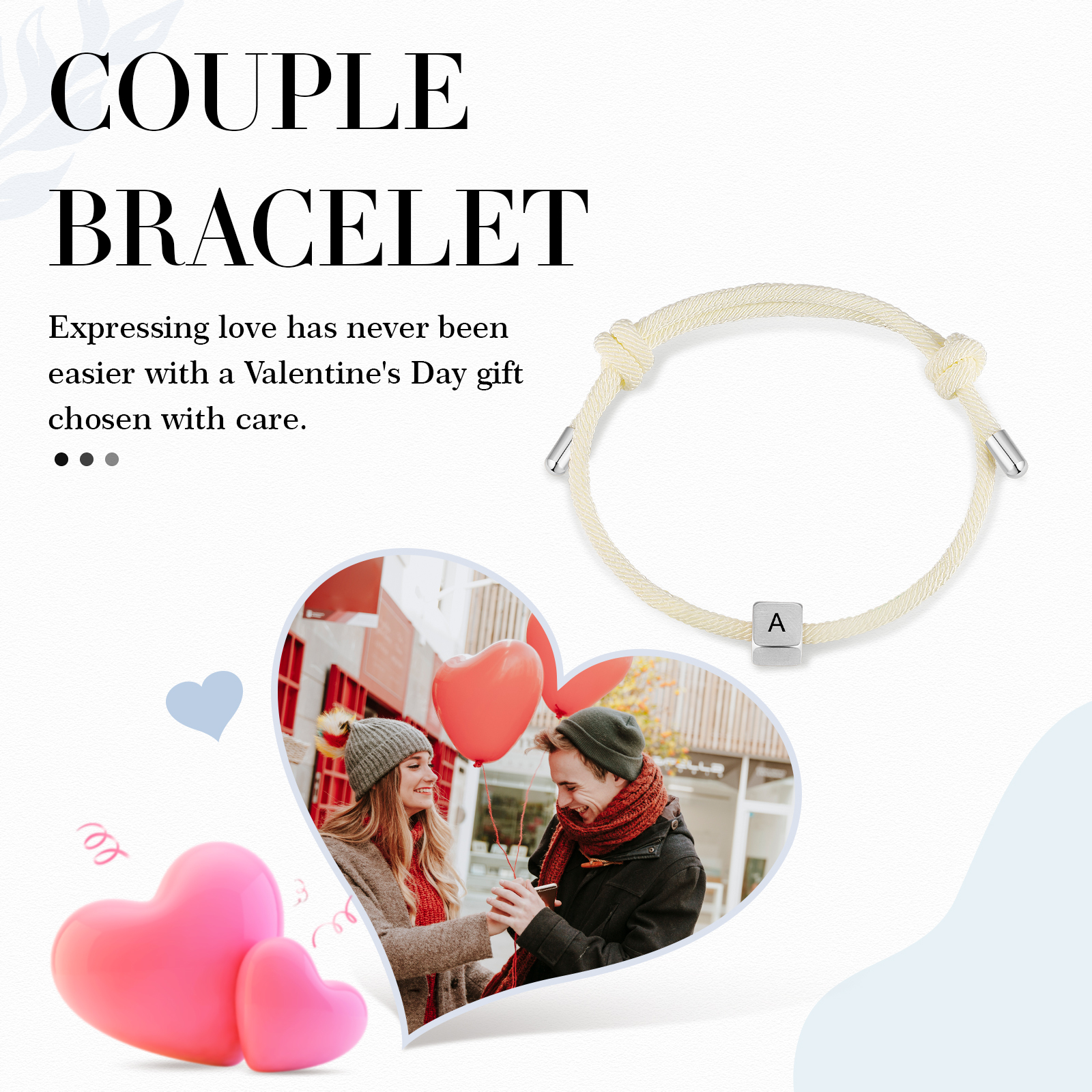 White Couple's Bracelet Custom Letter Engraved Beads Stainless Steel Bracelet Personalised Gift for Him/Her-Jessemade AU