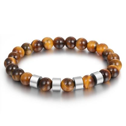 Personalised 4 names Brown Tiger Eye Men's Bracelet Gift For Him-Jessemade AU