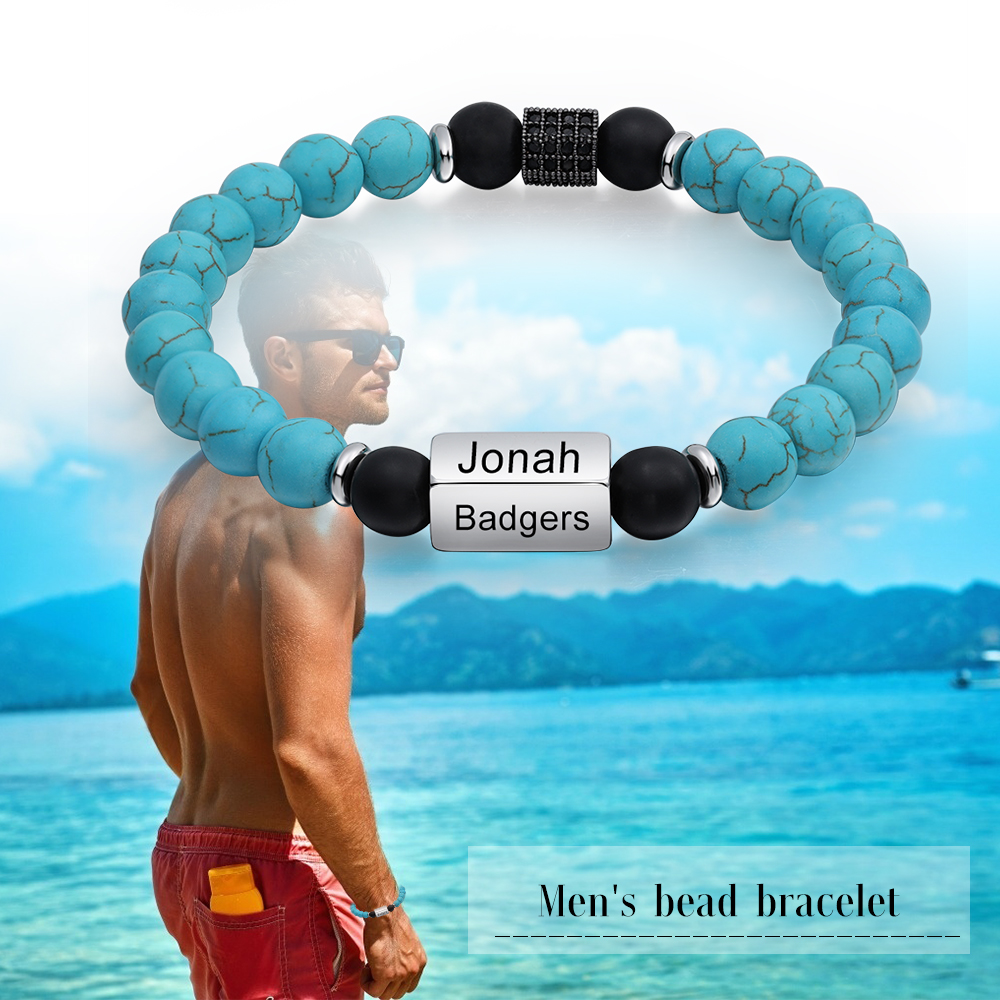 Personalised Round Beads Bracelet Custom Names Men's Bracelet Gifts For Him-Jessemade AU