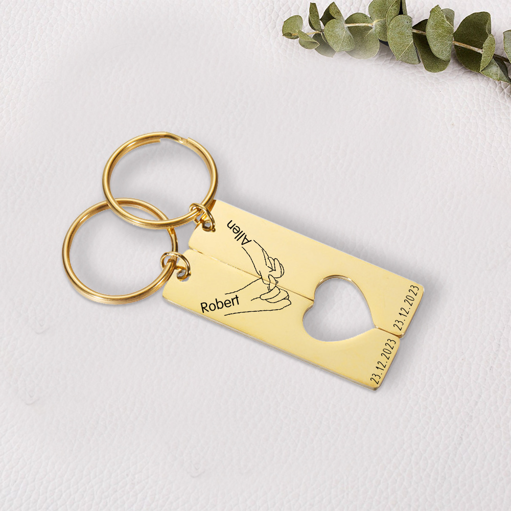 Personalised Couple Pinky Promise Keychain Customised Names & Date Matching Couple Keyring Valentine's Day Gifts For Couples-Jessemade AU
