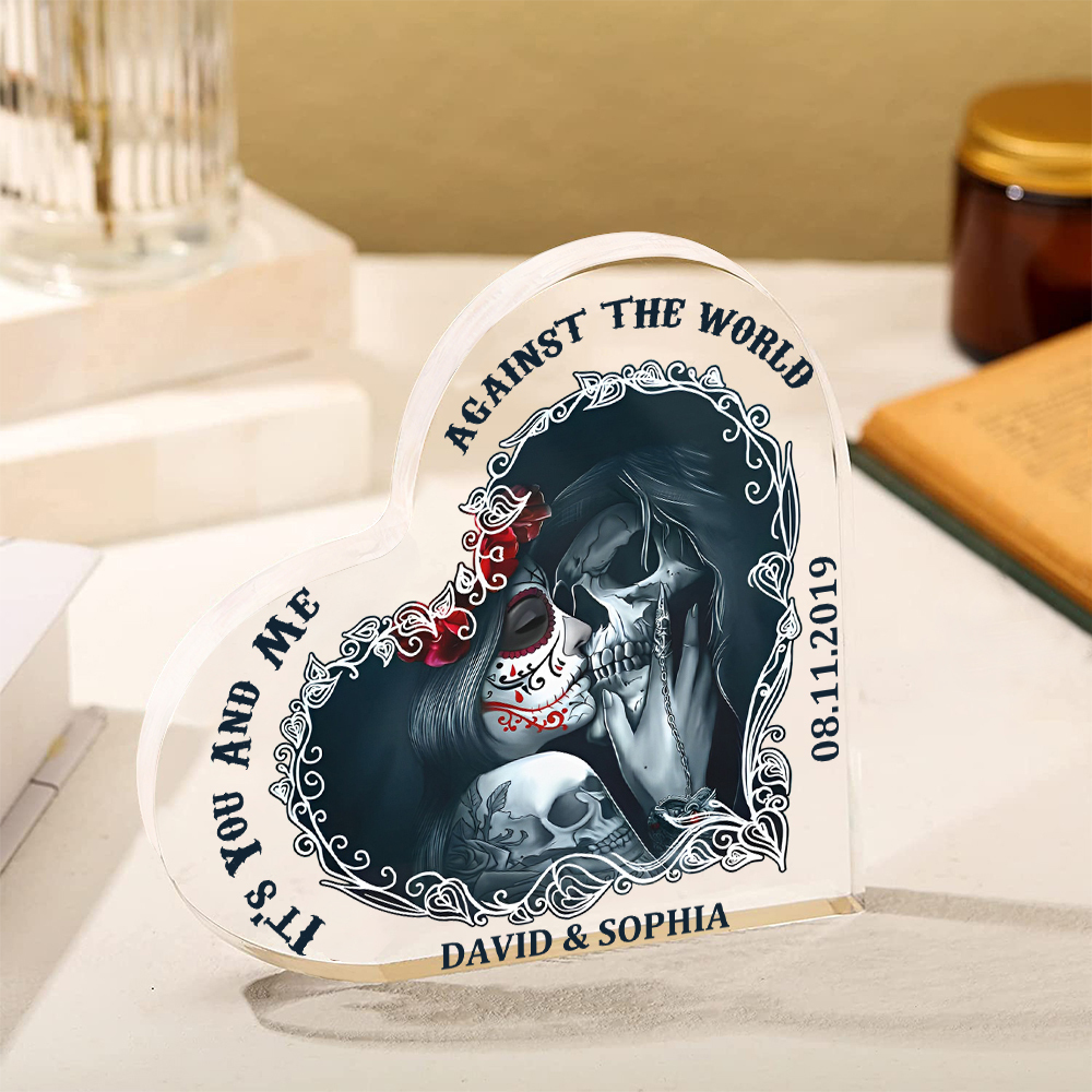 Couple Acrylic Heart Keepsake Customised Text & Date Ornament Valentine's Day Gift For Couples - IT'S YOU AND ME AGAINST THE WORLD-Jessemade AU