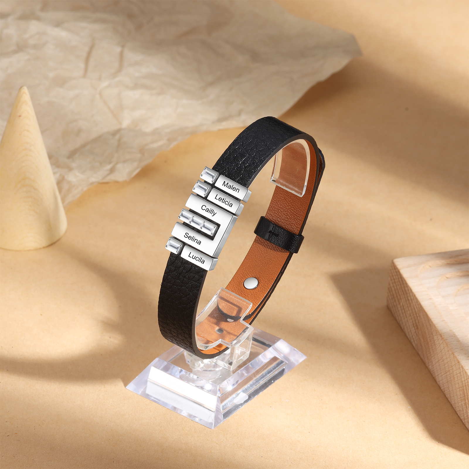 Mother's Day Gifts Personalised Leather Bracelet With 5 Names Gifts For Women-Jessemade AU