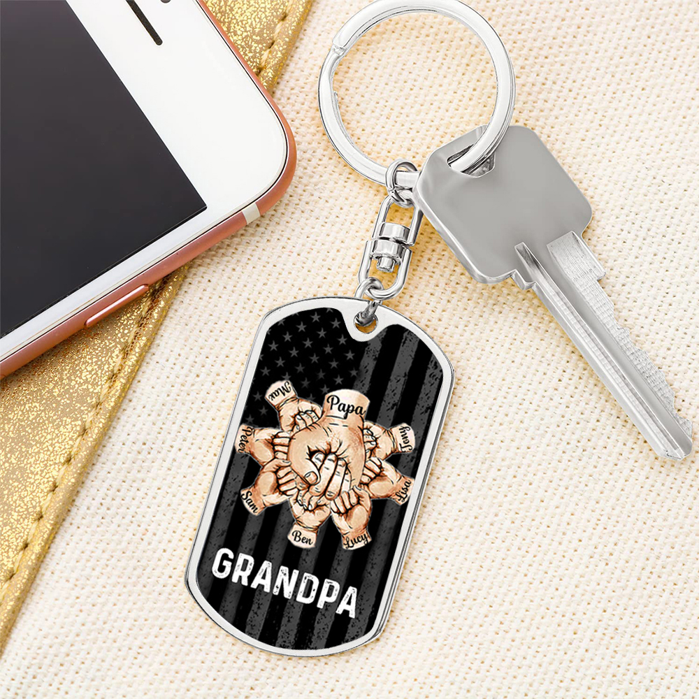 Custom Fist Bump Keychain Engrave 8 Names Family Gifts For Father/Grandpa-Jessemade AU