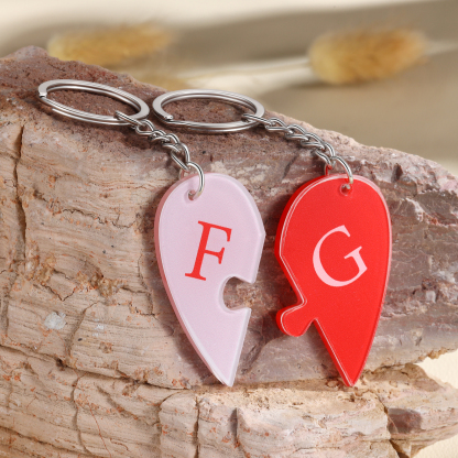 2 PCS Couple Keychain Set Custom 2 Letters Keyring Heart Matching Couple Gifts Valentine's Day Personalised  Gift for Him/Her-Jessemade AU
