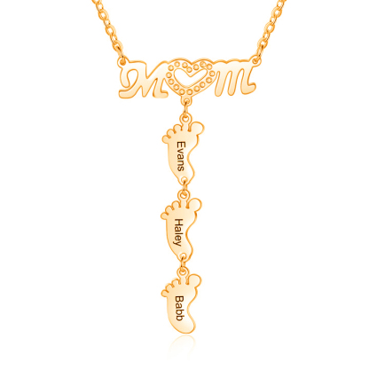 Mother's Day Personalised Baby Feet Necklace Engraved 3 Names Necklace Gifts For Mum-Jessemade AU