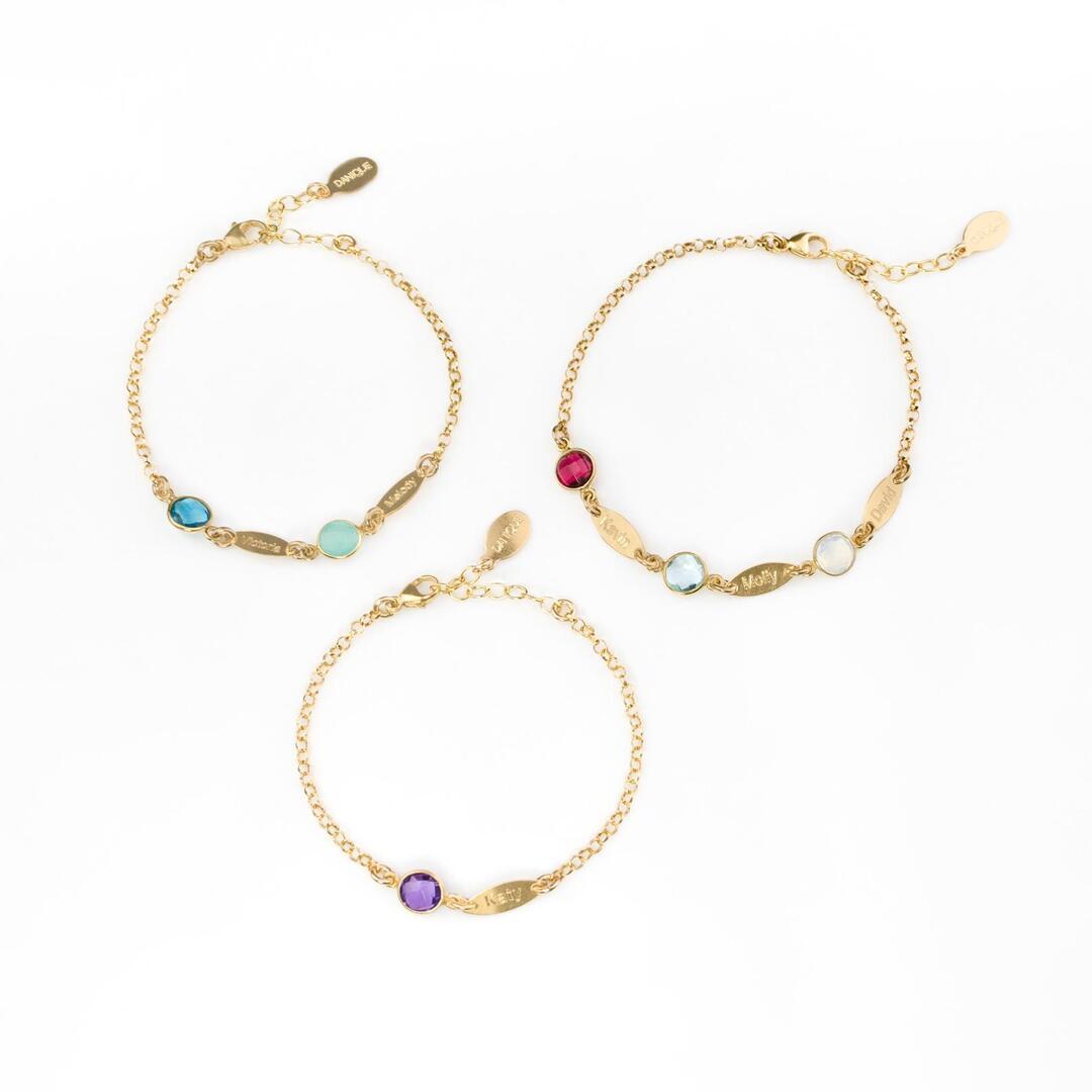 Personalised Bracelet With 6 Birthstones Engraved Names Bracelet Gift For Women-Jessemade AU