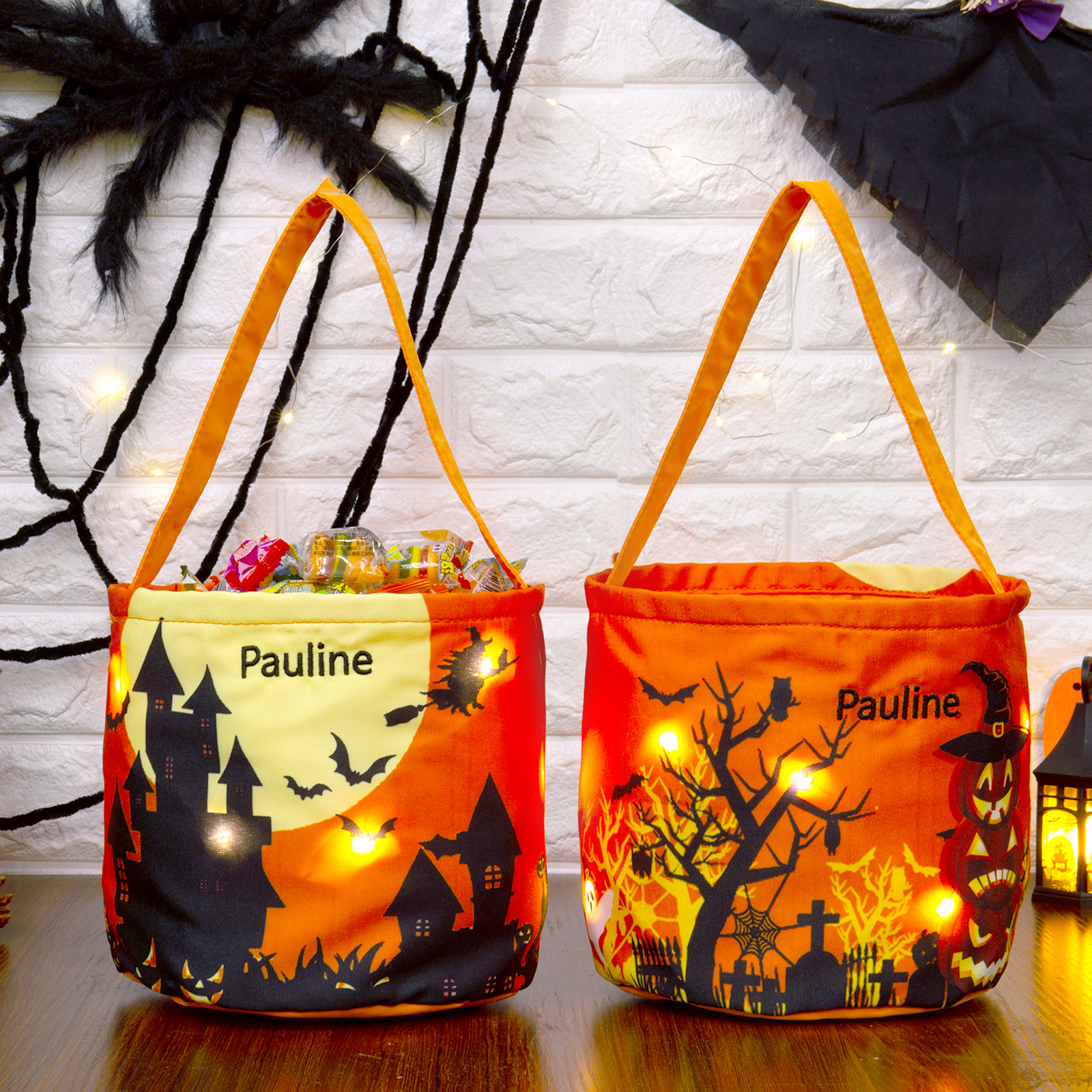 Halloween Luminous Tote Bag Engraved 1 Name Tote Bag Candy Gift Bag for Kids-Jessemade AU