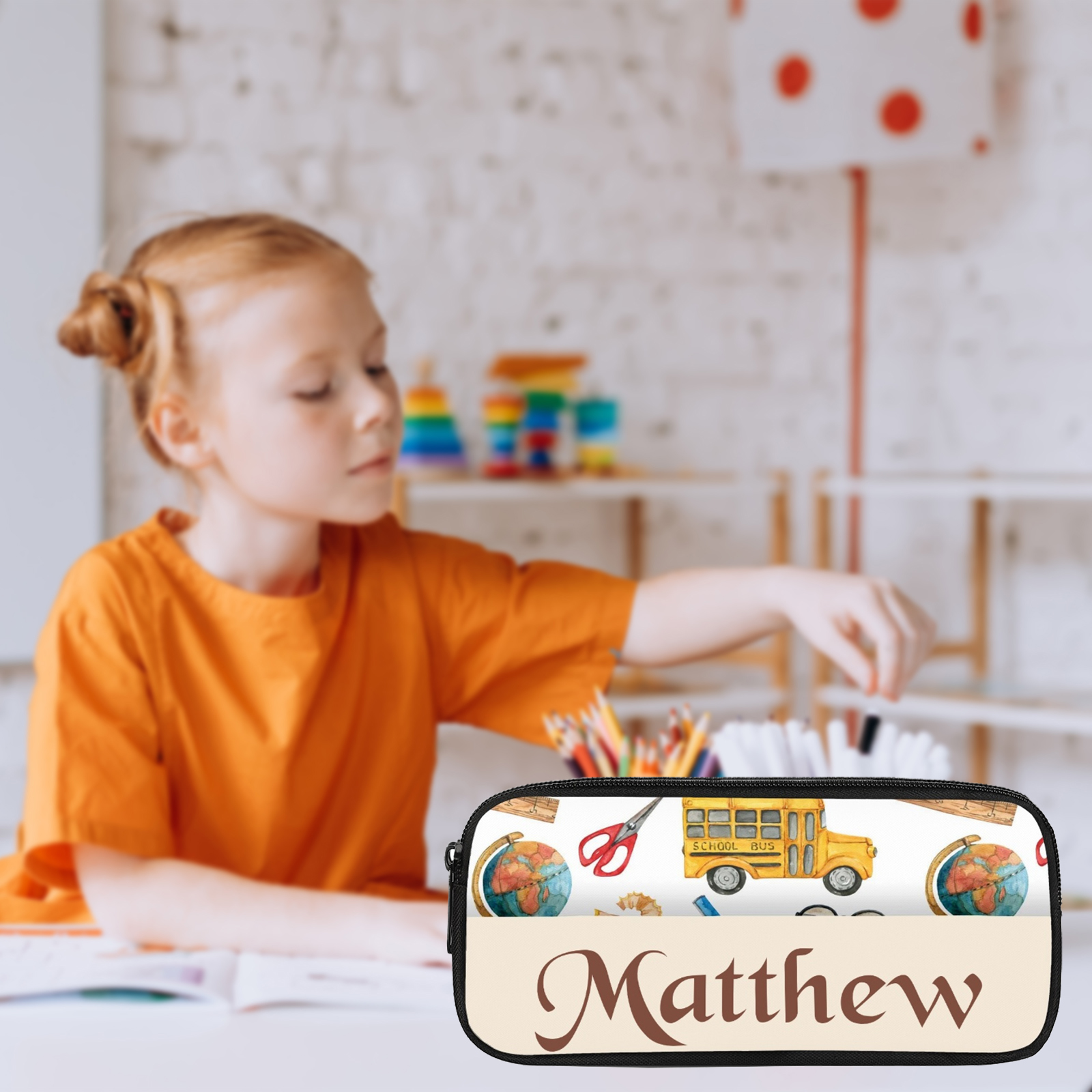 Personalised  Name Pencil Case School Bus Pen Bag Zipper Back to School Gifts for Student-Jessemade AU