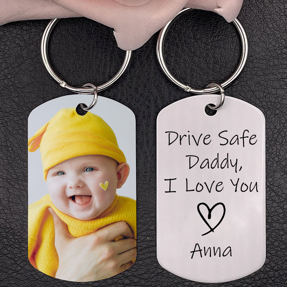 Drive Safe Gift For Dad Personalised Photo Keychain Custom Name Father Keychain-Jessemade AU