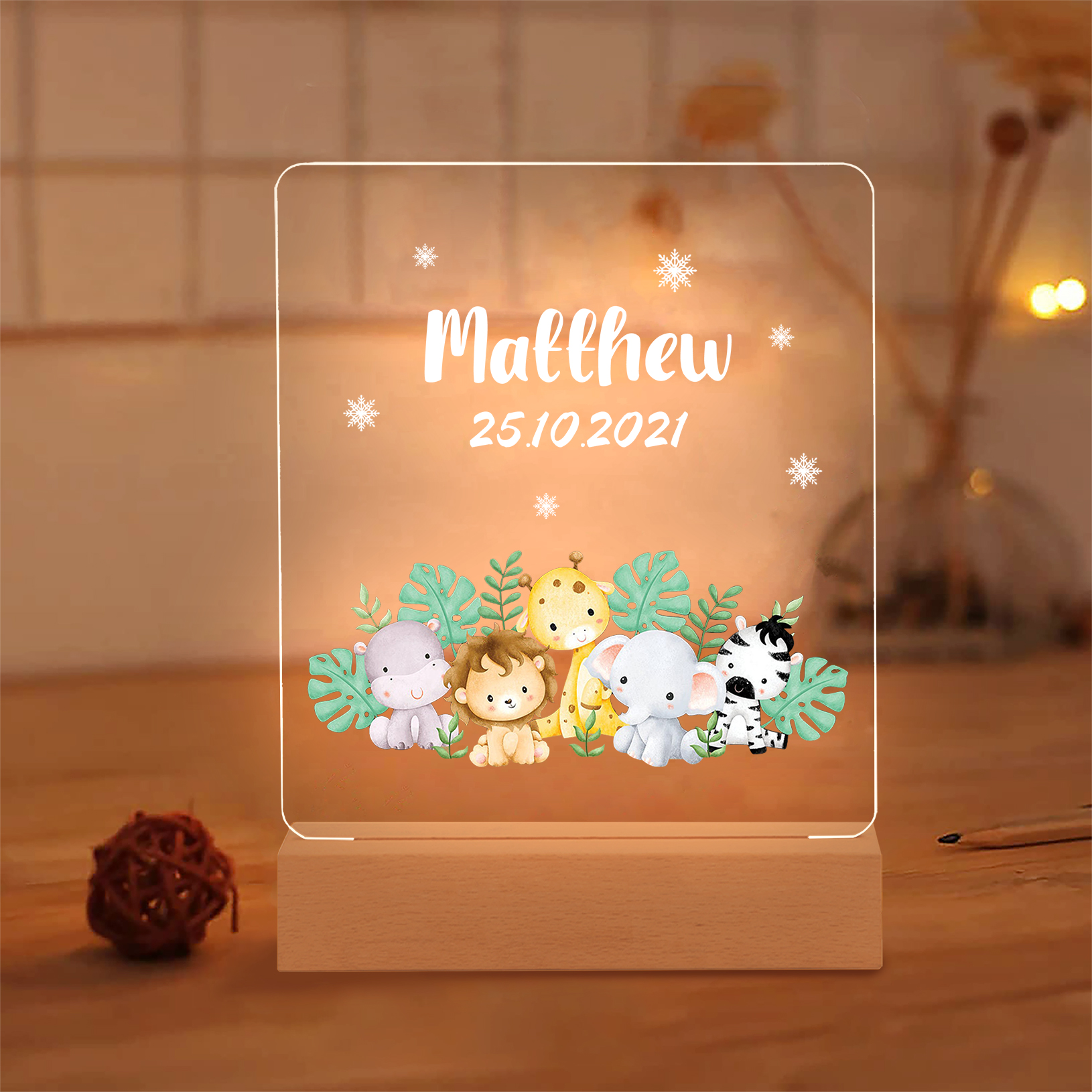 Personalised Name Night Light Animal Zoo LED Night Light Custom Date Nursery Birthday Gifts For Kids-Jessemade AU