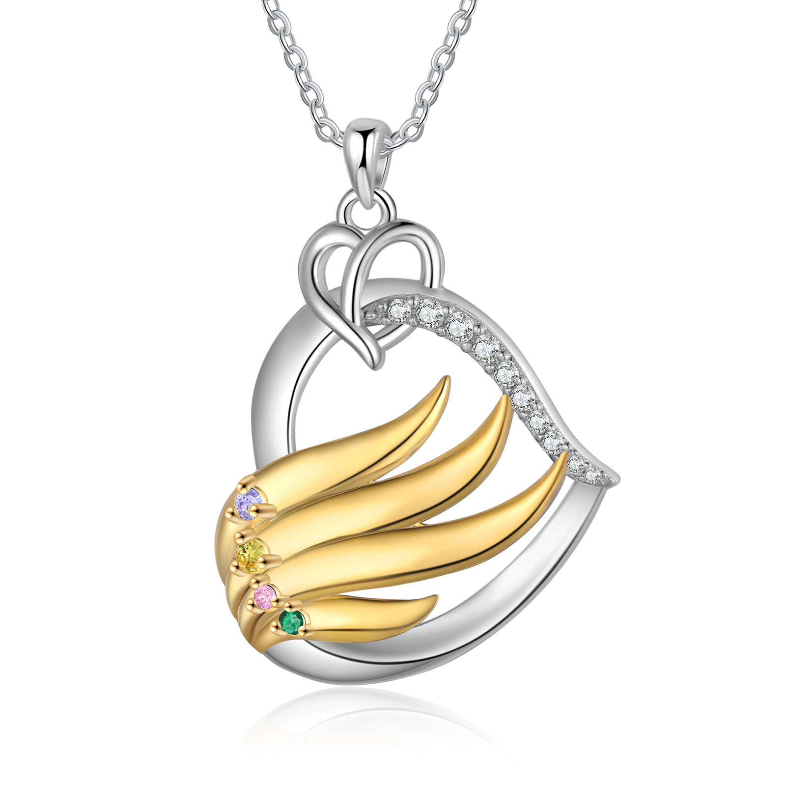 Personalised Golden Intertwined Heart Pendant Necklace Custom 4 Birthstones & 4 Names Necklace Gifts for Her-Jessemade AU