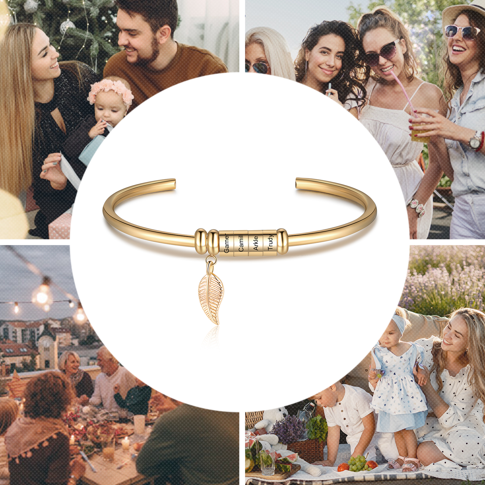 4 Beads Bracelet with a leaf-Jessemade AU