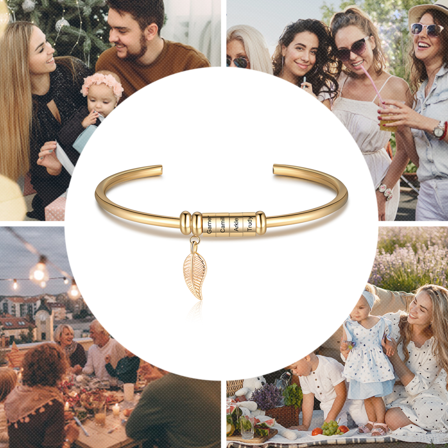 4 Beads Bracelet with a leaf-Jessemade AU